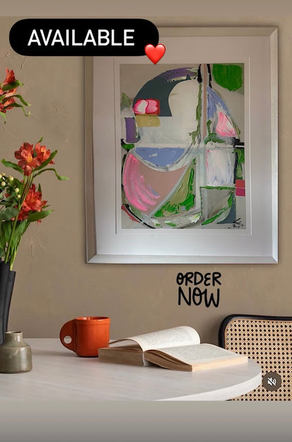 Oka Contemporary Abstract Original Oil Painting On canvas 84x68cm Summer Time framed in white