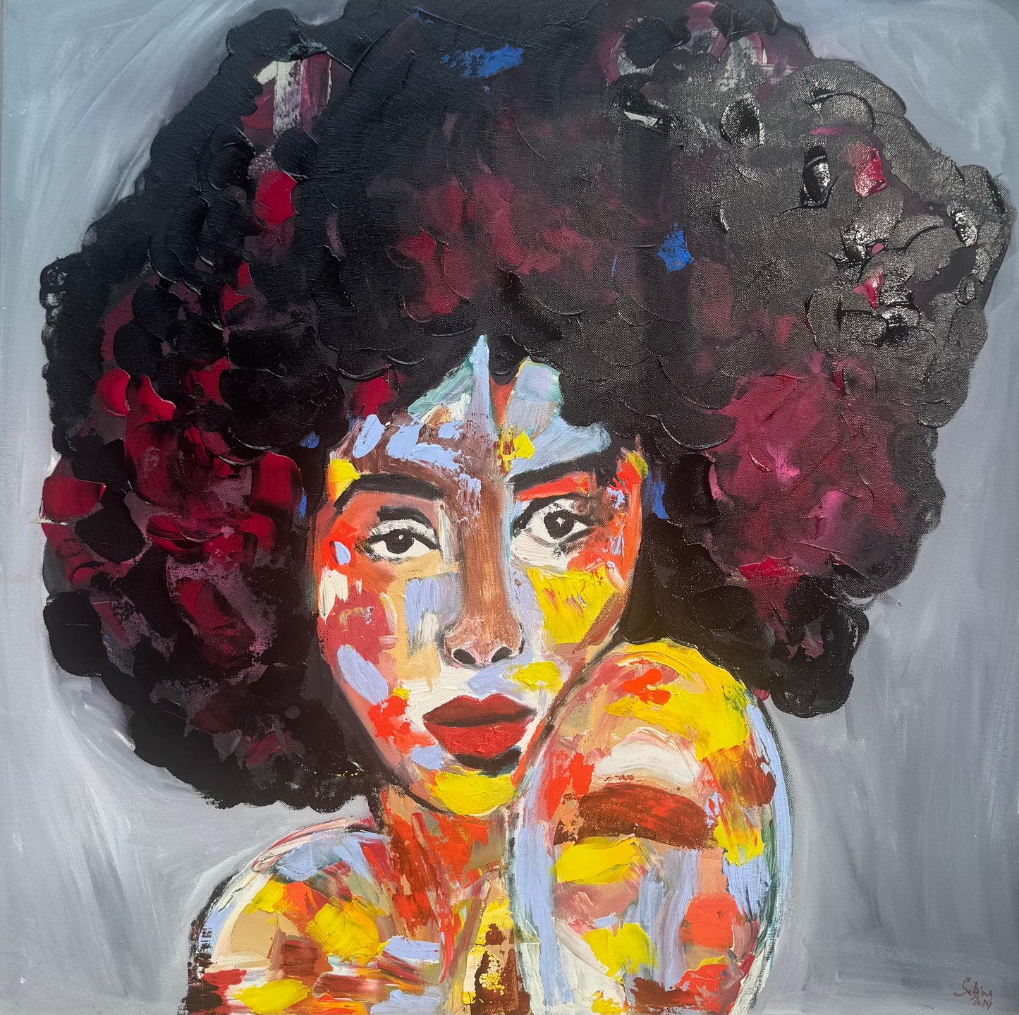 Oka Contemporary Abstract Original Oil Painting 80x80cm Canvas Woman Portrait framed