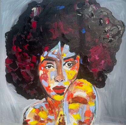 Oka Contemporary Abstract Original Oil Painting 80x80cm Canvas Woman Portrait framed