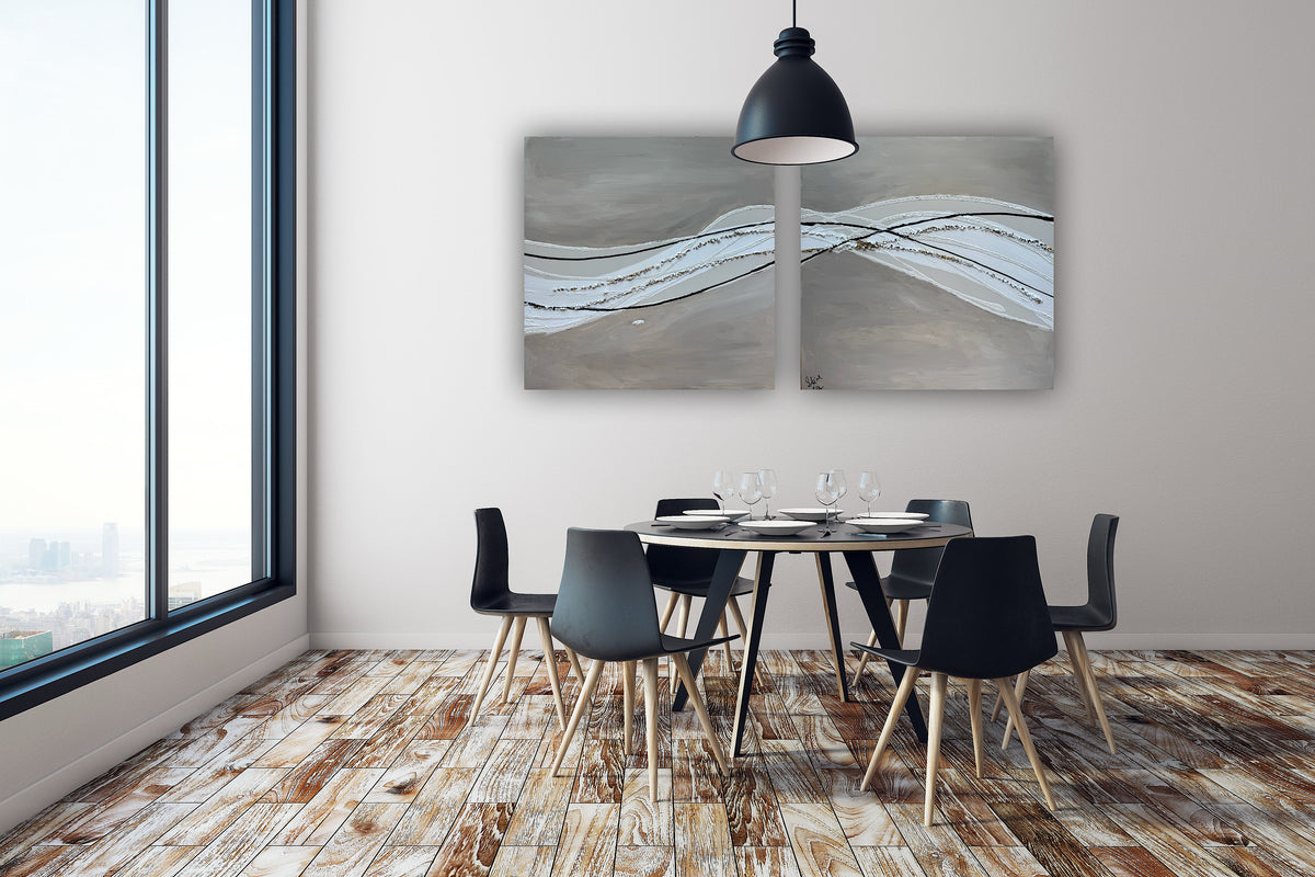 Set of 2 Modern Abstract Original Paintings On Canvas textured ‘Pebbles’  61 x 61cm each