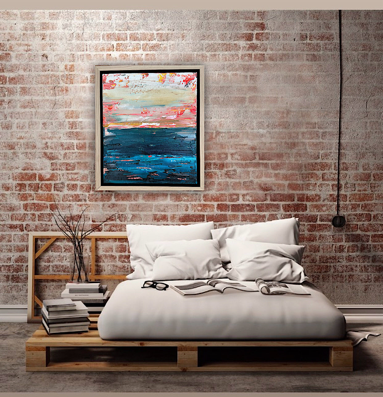 Framed in oak Original Abstract contemporary Oil Painting On Canvas 38x33cm  textured Oka Elysian Waters