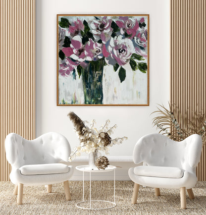 Contemporary Abstract Original Oil Painting On 60x60cm on Canvas Roses in the Vase