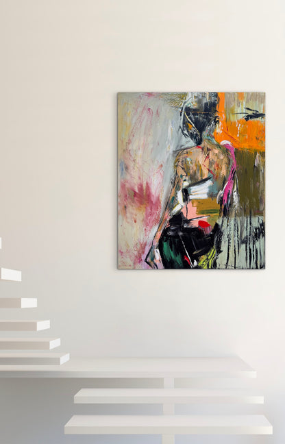 Contemporary Abstract Original Oil Painting On 90 x 76cm canvas Mademoiselle Mid-Departure