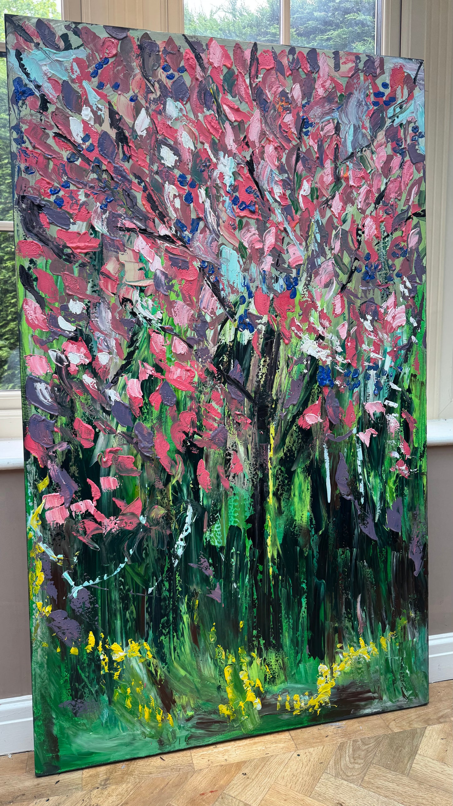 Original Abstract Oil Painting On Canvas 153 x 92cm Magnolia tree Oka