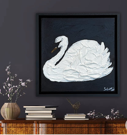 Framed Original Abstract contemporary Oil Painting On Canvas 30x30cm Swan Nocturne oka