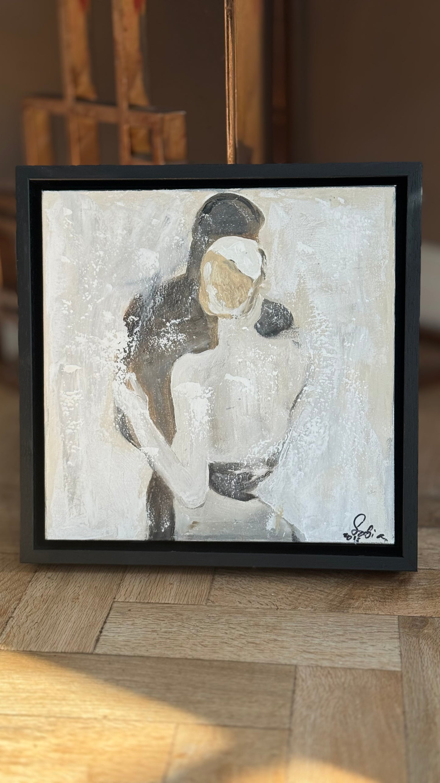 Framed Original Abstract contemporary Oil Painting On Canvas 35x35cm  love dance oka