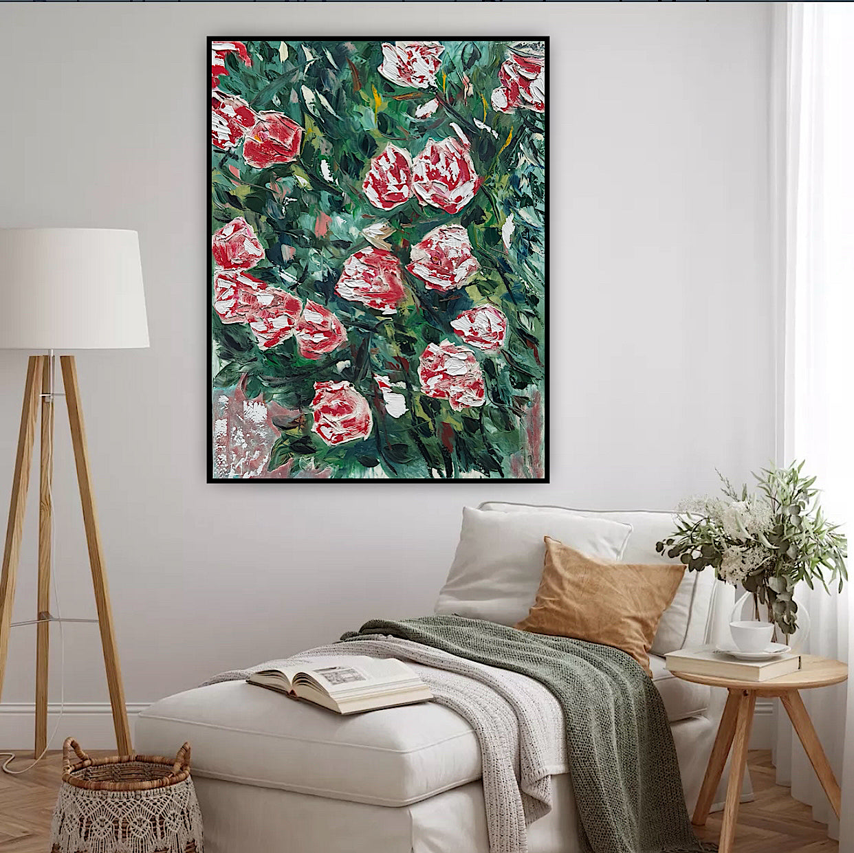 Abstract Impressionist Style Original Oil Painting on canvas 100x76cm Rose Garden
