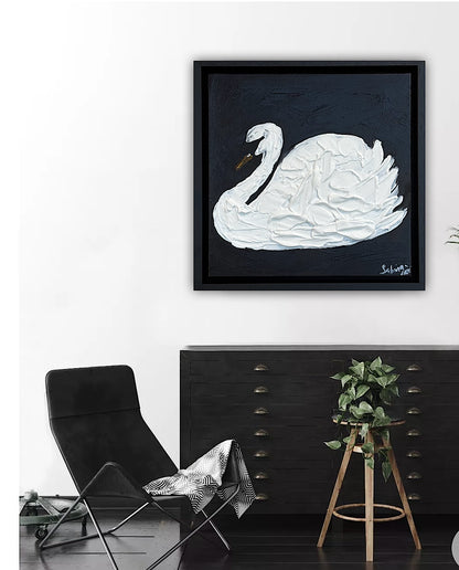 Framed Original Abstract contemporary Oil Painting On Canvas 30x30cm Swan Nocturne oka