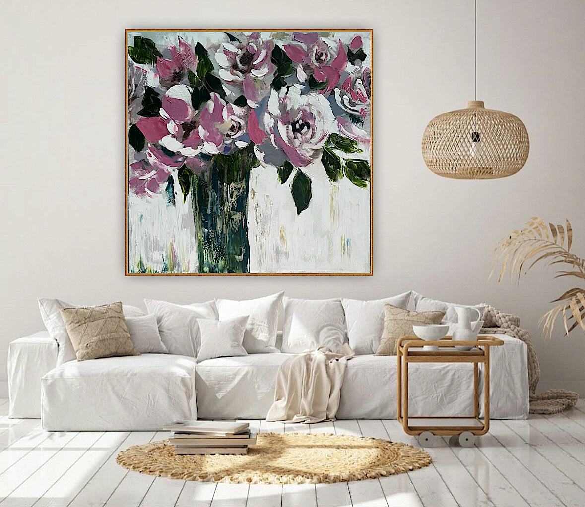 Contemporary Abstract Original Oil Painting On 60x60cm on Canvas Roses in the Vase