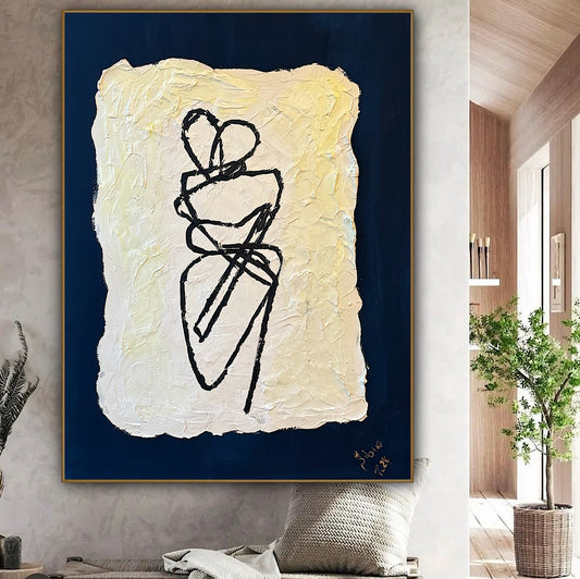 Oka Design Contemporary Abstract Original Oil Painting On 45 x 60cm Canvas Lovers nude on blue background