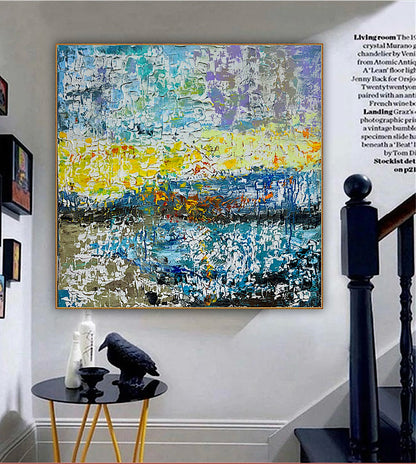 Original Abstract Oil Painting On Canvas Textured 100x100cm  Tides of Radiance (seaside)
