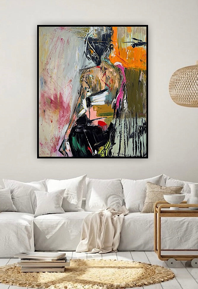 Contemporary Abstract Original Oil Painting On 90 x 76cm canvas Mademoiselle Mid-Departure