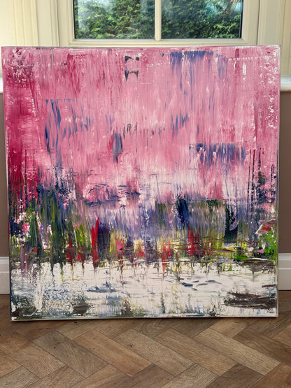 Oka style textured Original modern Abstract Oil Painting On Canvas 80 x 80cm ‘Pink Horizon’