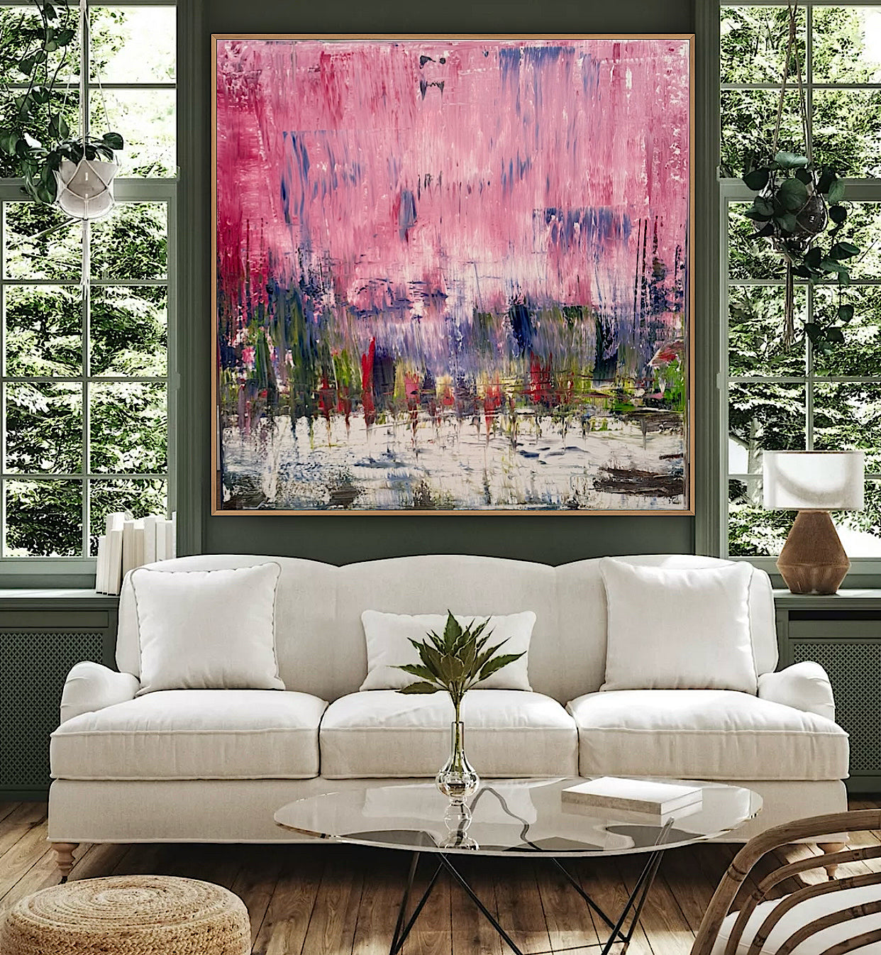 Oka style textured Original modern Abstract Oil Painting On Canvas 80 x 80cm ‘Pink Horizon’