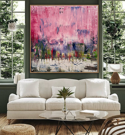 Oka style textured Original modern Abstract Oil Painting On Canvas 80 x 80cm ‘Pink Horizon’