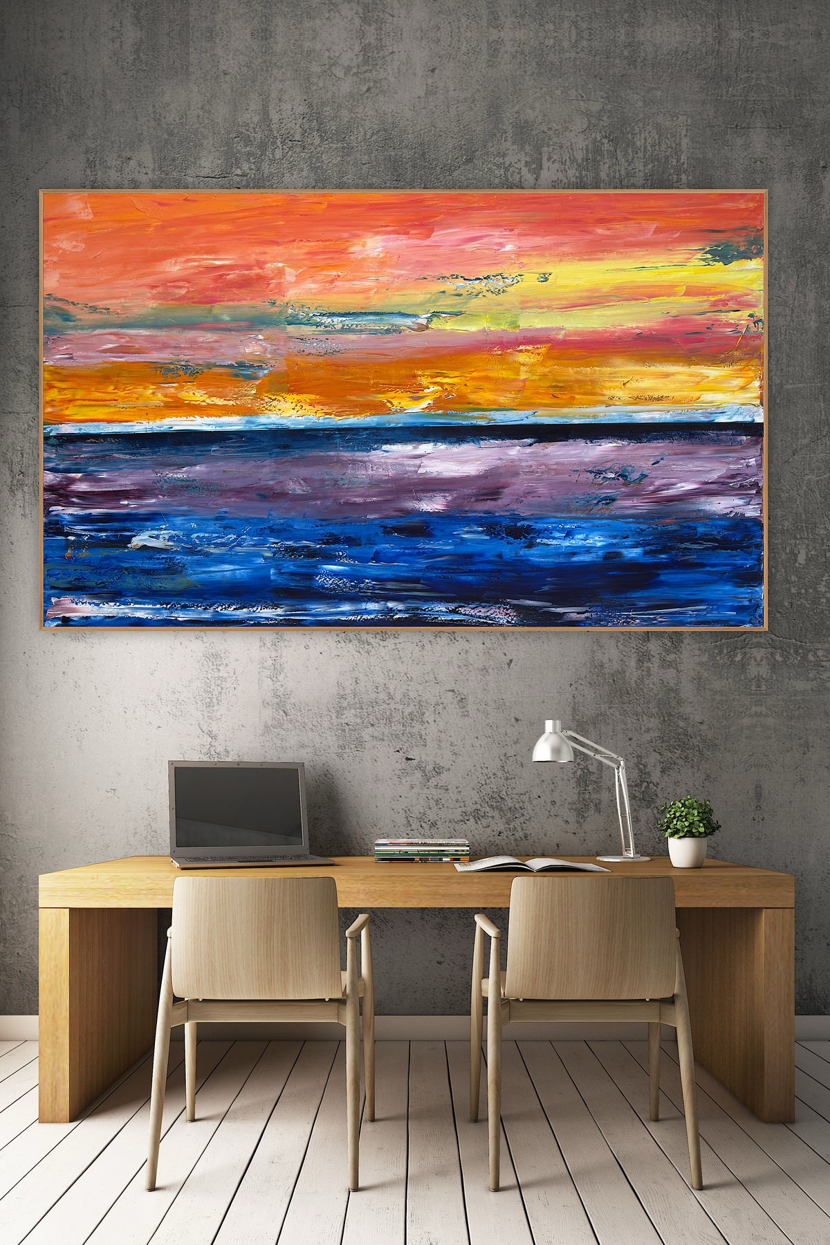 Contemporary Abstract Style XLarge Oil Painting textured On Canvas 122X 76cm Ember Horizon