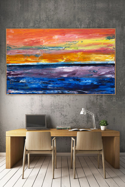 Contemporary Abstract Style XLarge Oil Painting textured On Canvas 122X 76cm Ember Horizon