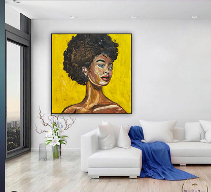 Modern Abstract Original Oil Painting On Canvas Unapologetic Portrait 60x60cm