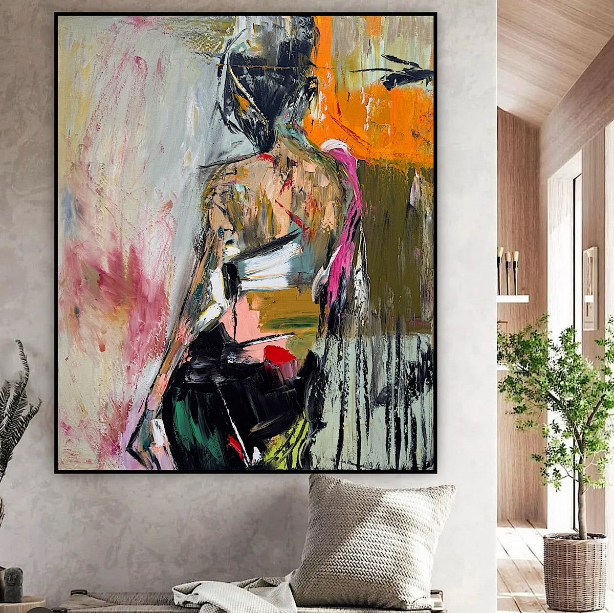 Contemporary Abstract Original Oil Painting On 90 x 76cm canvas Mademoiselle Mid-Departure