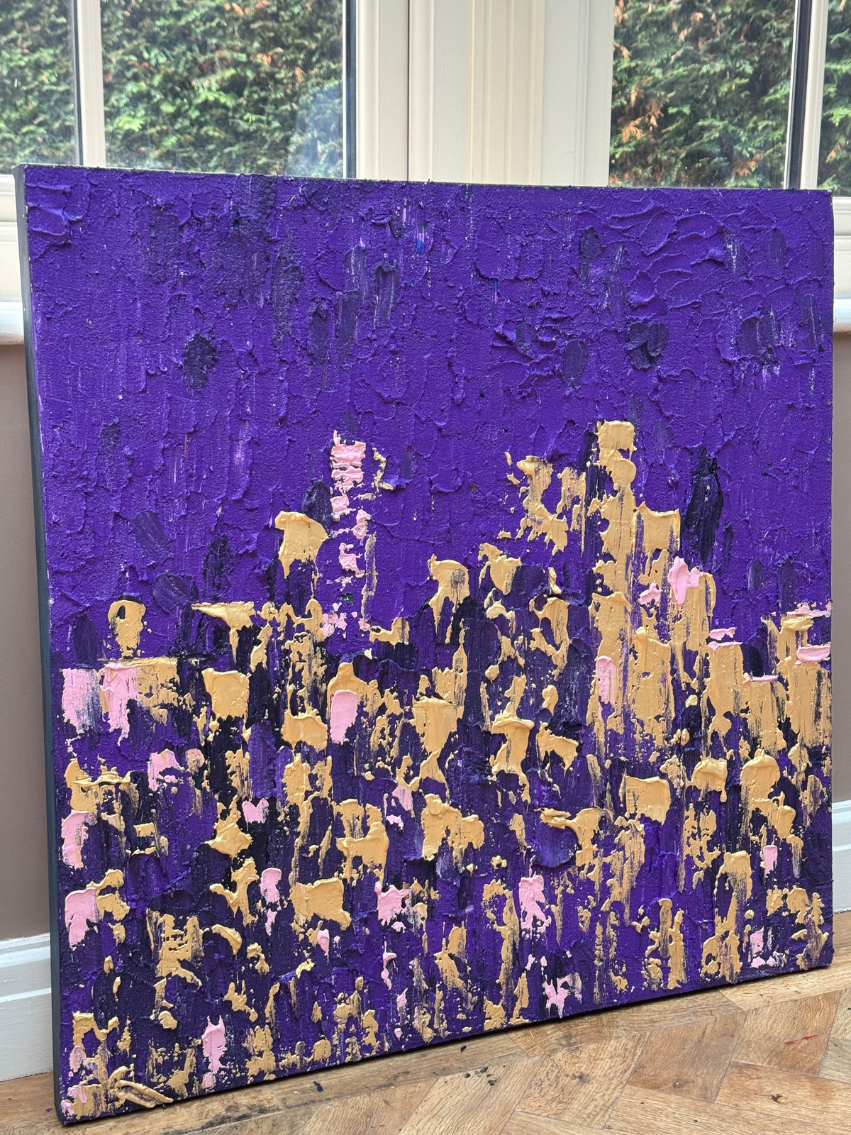Oka Contemporary Abstract Original Oil Painting on  80x80cm canvas ‘London after Dark’ textured