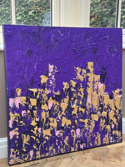 Oka Contemporary Abstract Original Oil Painting on  80x80cm canvas ‘London after Dark’ textured