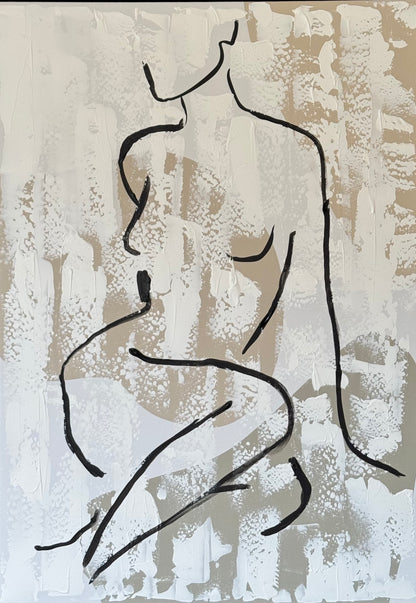 Framed in black Original Abstract contemporary Oil Painting On Canvas 70x50cm Nude textured Oka