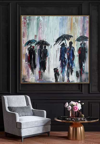 Richter Original Abstract Oil Painting 100x100cm On  4.2cm Canvas London Rain II