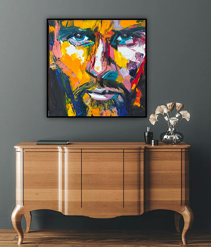 Original Abstract mixed media oil Painting On Canvas 50x50cm male portrait ‘Alejandro’ oka