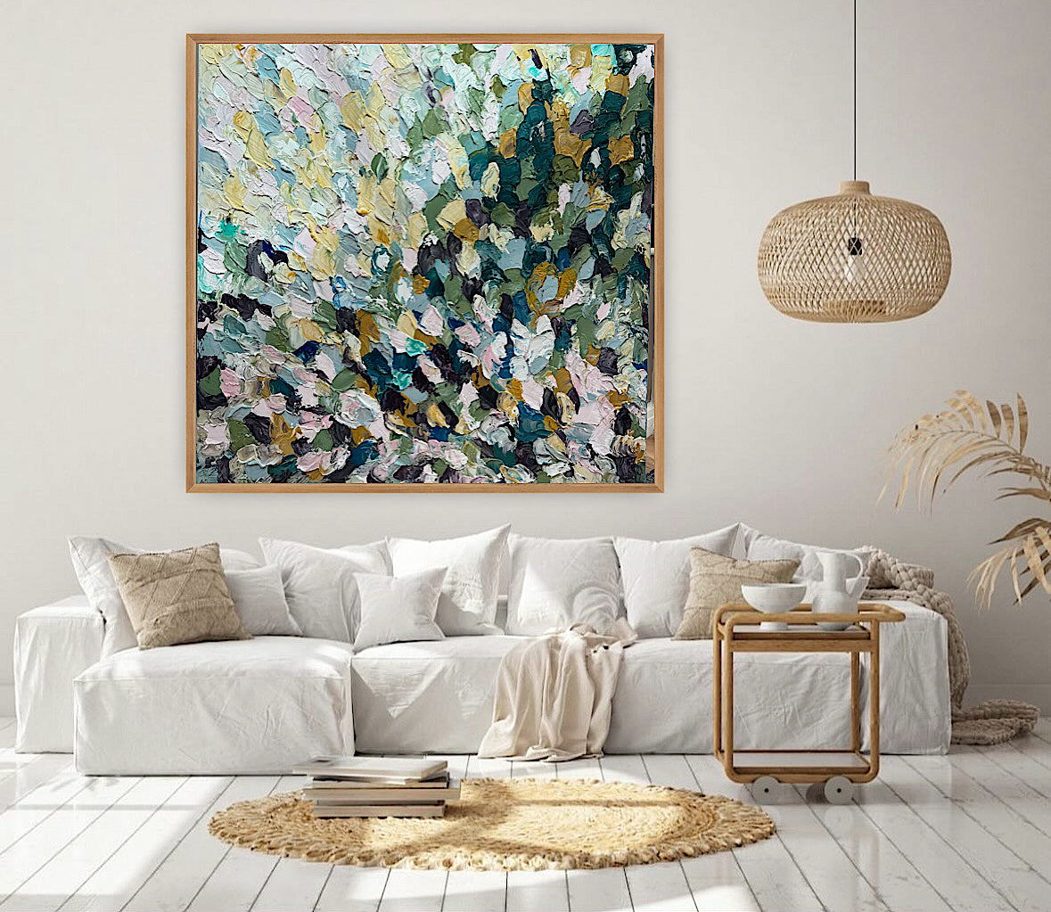 Modern Original textured Abstract Oil Painting On deep edge Canvas 120 x 120cm ‘Autumn Garden’