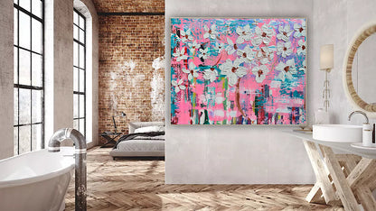 Large Abstract Original Oil Painting On 100x77cm canvas ‘White Flowers ’ vogue oka