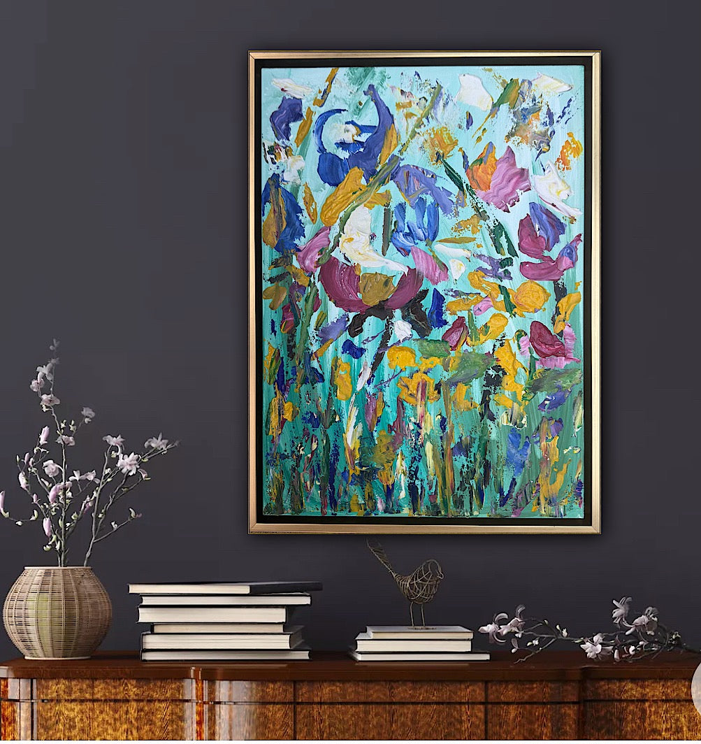 Framed in gold Textured Original Abstract Oil Painting On Canvas 50 x 40cm Eden Gardens