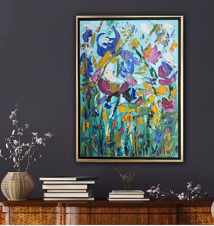 Framed in gold Textured Original Abstract Oil Painting On Canvas 50 x 40cm Eden Gardens