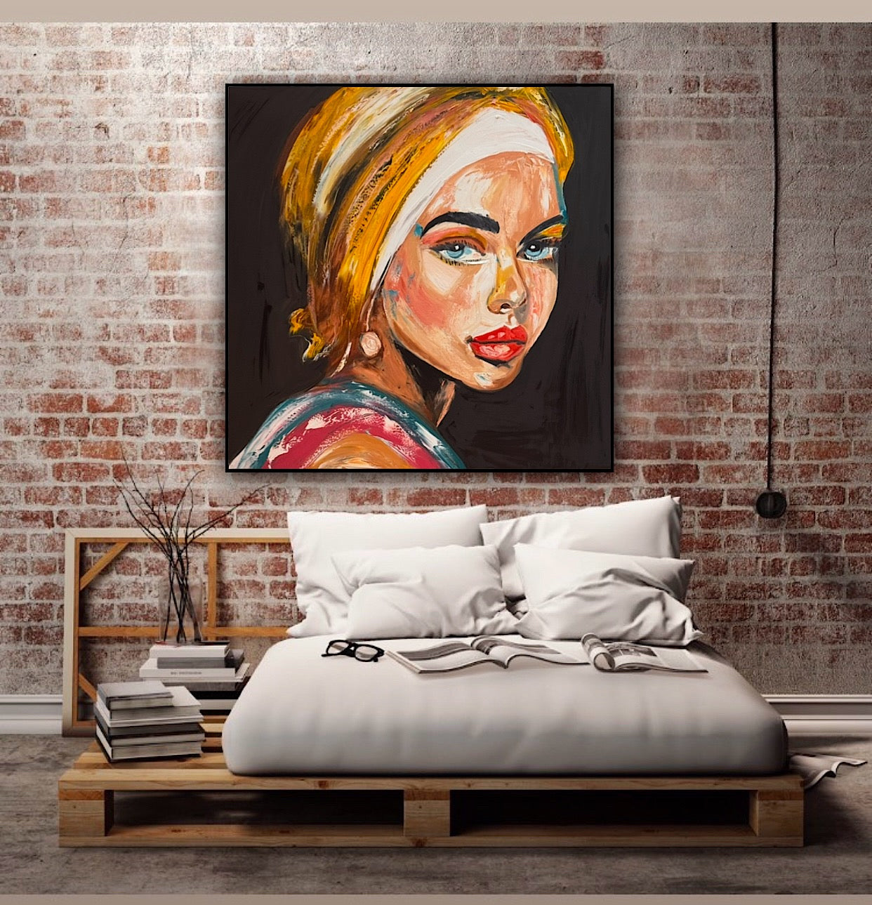 Richter Style Abstract Original Oil Painting On 90 x 90cm canvas Pillow Talk Eyes woman portrait