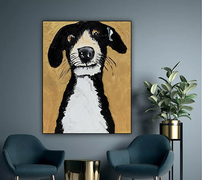 Original Abstract Oil Painting On 50 x 40cm Canvas Gold Background ‘Protector’ Dog