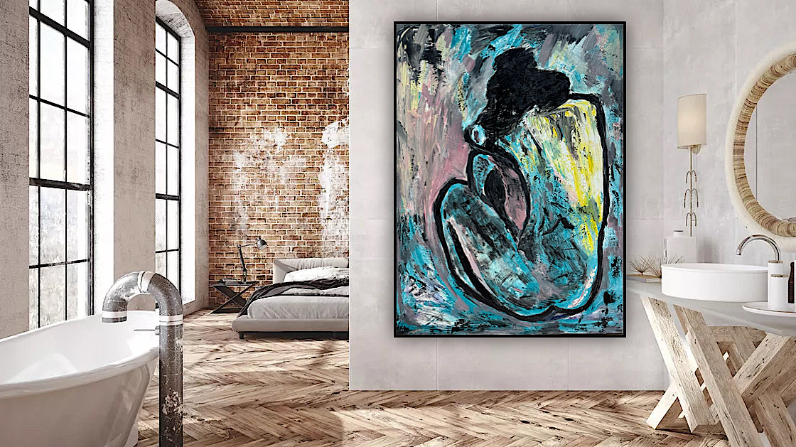 Large Picasso Abstract Style Original Oil Painting 100X76cm Blue Nude available now