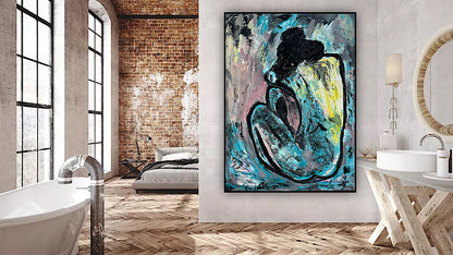 Large Picasso Abstract Style Original Oil Painting 100X76cm Blue Nude available now