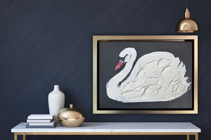 Framed in gold textured Original Contemporary Abstract Oil Painting On Canvas 33x25cm White Swan