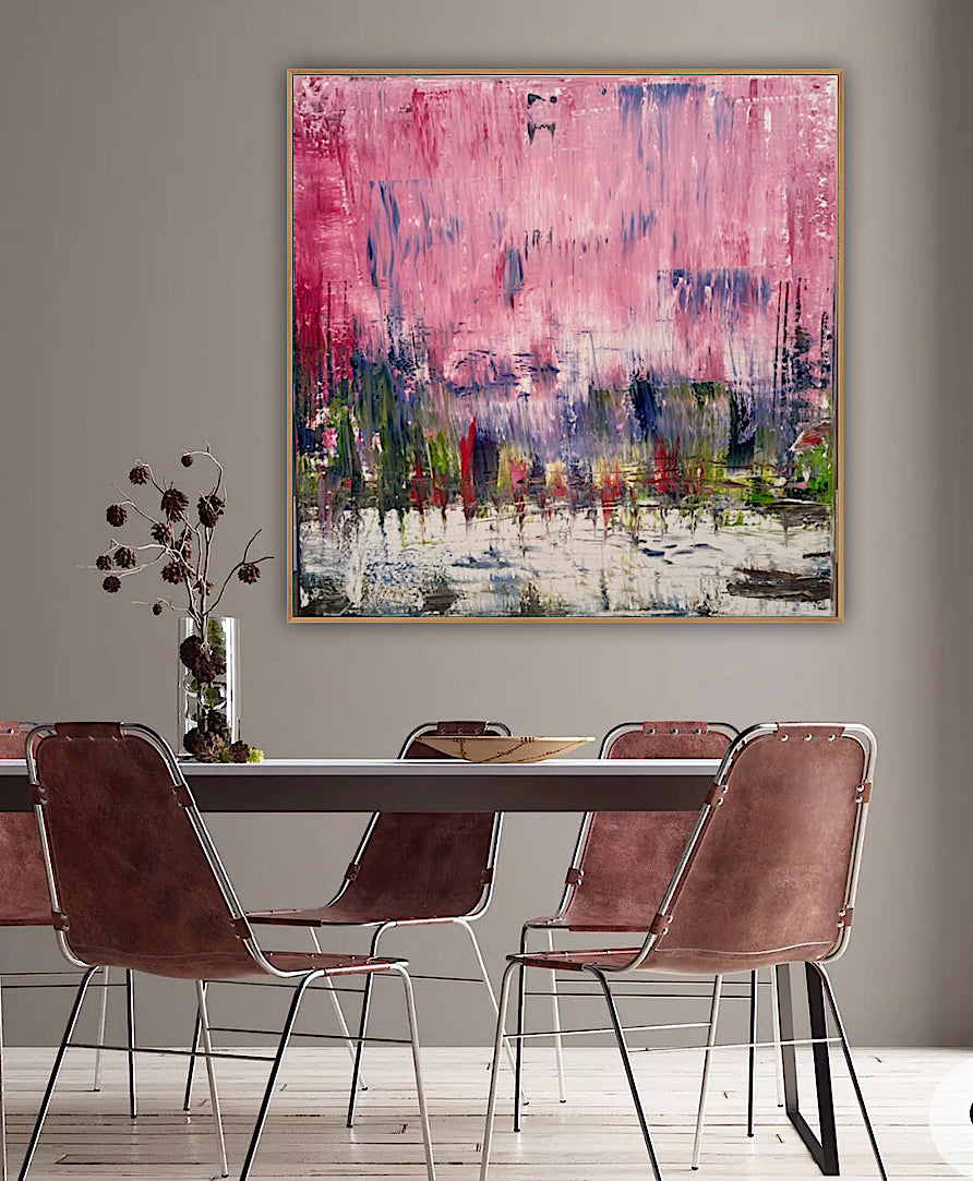 Oka style textured Original modern Abstract Oil Painting On Canvas 80 x 80cm ‘Pink Horizon’