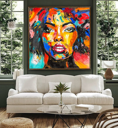 Richter Style Abstract Original Oil Painting On 100 x 100cm canvas Beauty Hazel eyes  woman portrait