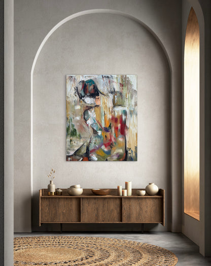 Contemporary Abstract Original Oil Painting On 90 x 76cm canvas Embered Nude