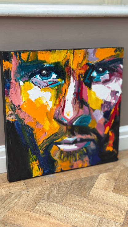 Original Abstract mixed media oil Painting On Canvas 50x50cm male portrait ‘Alejandro’ oka