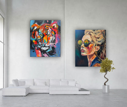 Contemporary Abstract Original Oil Painting On 90 x 76cm Canvas ‘Wild Majesty’’ Tiger