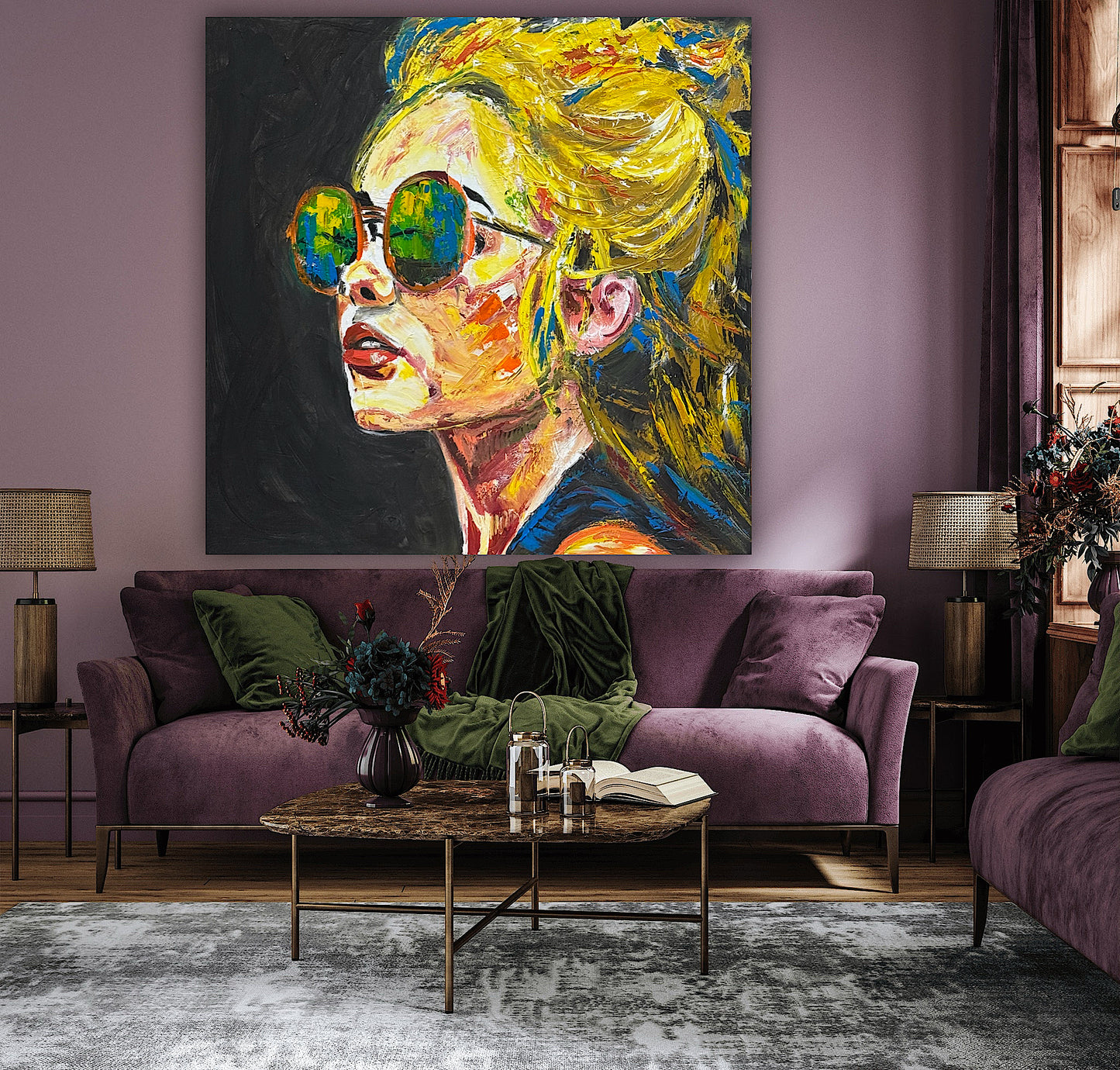 Abstract Original Oil Painting On Canvas 80x80cm Blondie Portrait of Woman textured