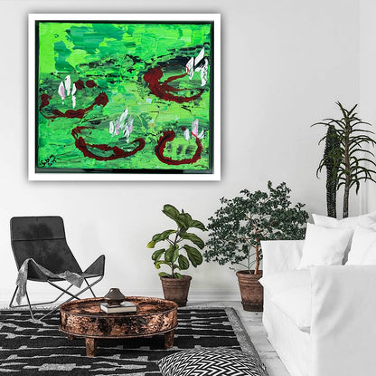 Framed Original Abstract contemporary Oil Painting On Canvas 36 x 33cm  Lily Pond oka
