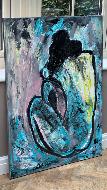 Large Picasso Abstract Style Original Oil Painting 100X76cm Blue Nude available now