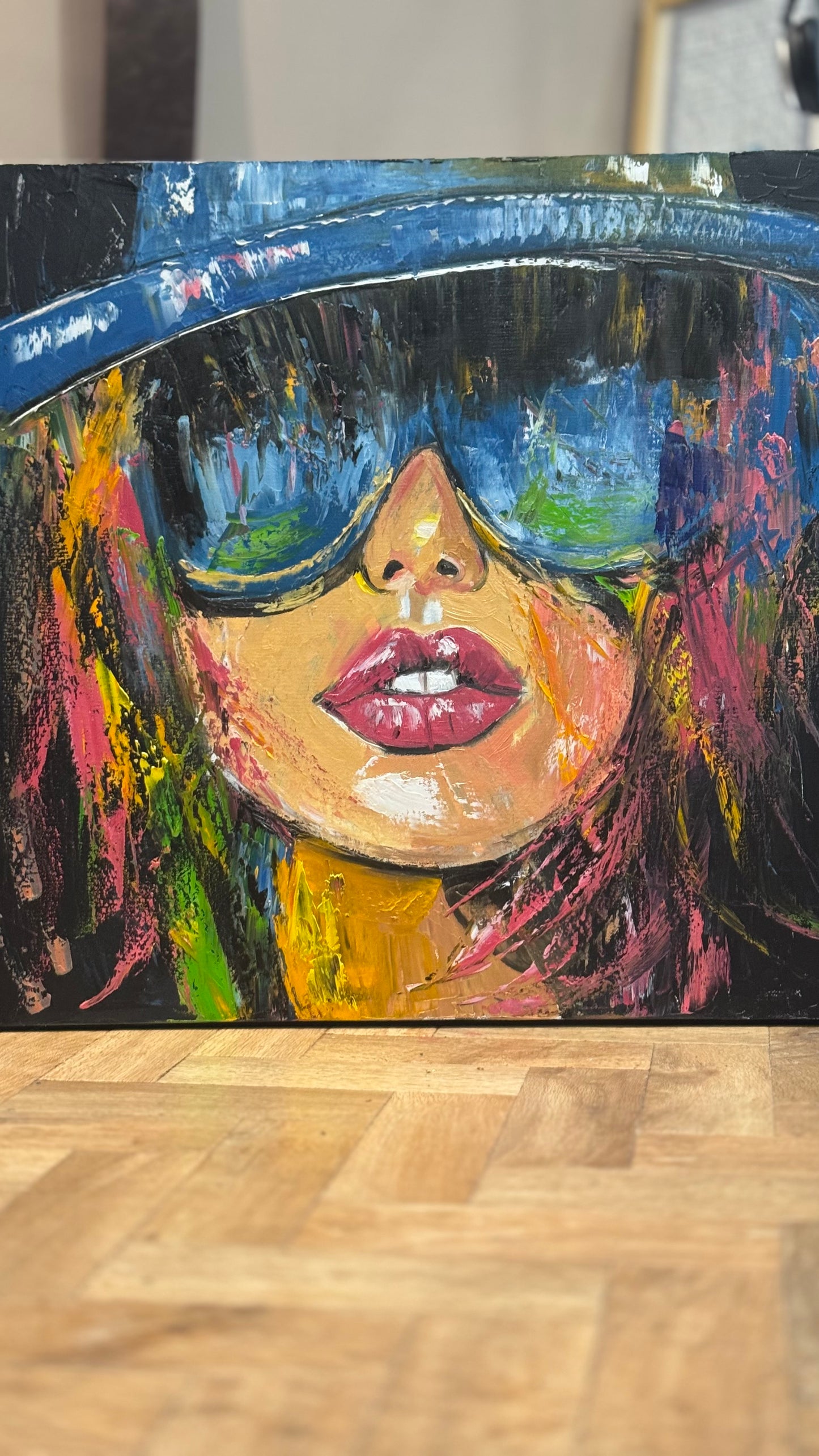 Framed Modern Original Abstract Oil Painting Canvas on 60x60cm Shades of Desire Woman’s portrait