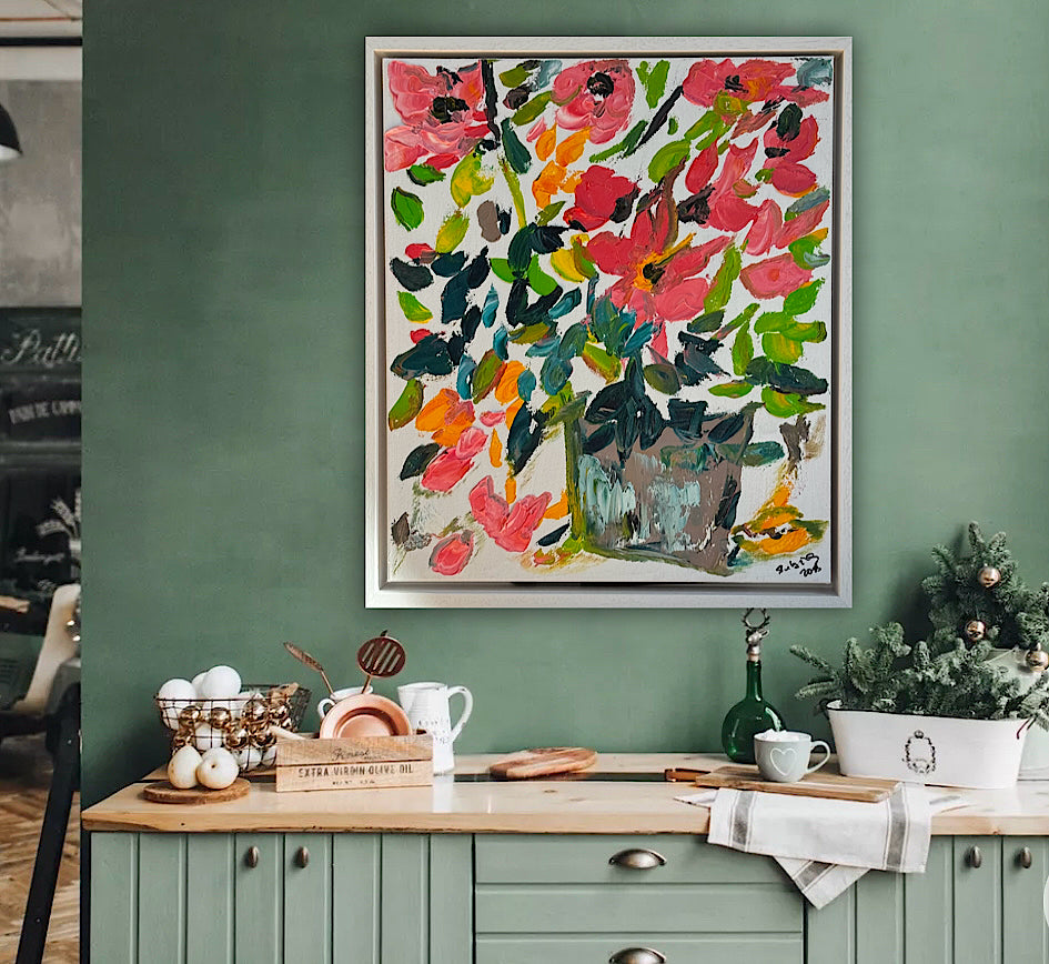 Framed Original Abstract contemporary Oil Painting On Canvas 45x40cm Floral dream textured Oka