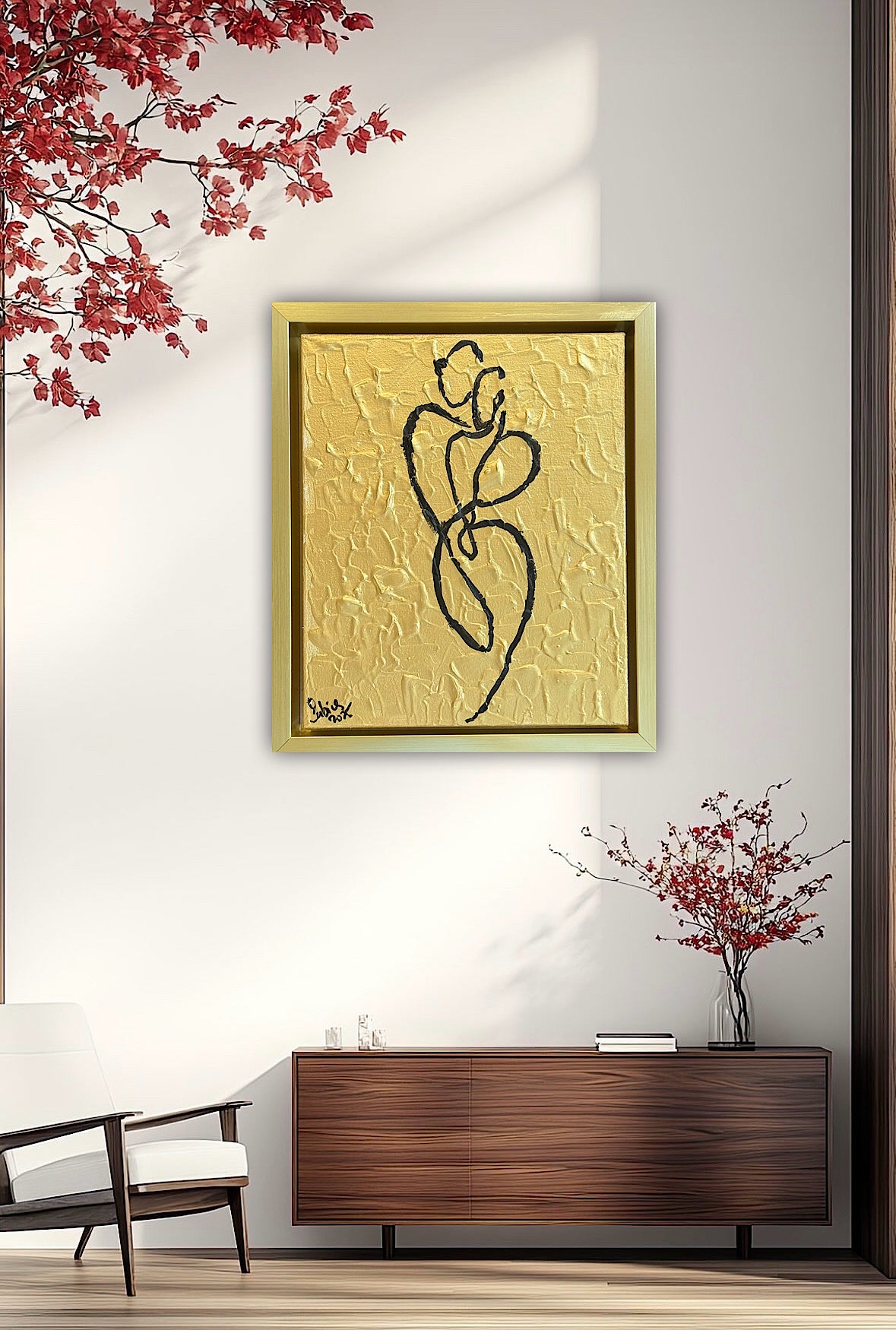 Framed in gold Original Abstract contemporary Oil Painting On Canvas 25 x 29cm Lovers Oka