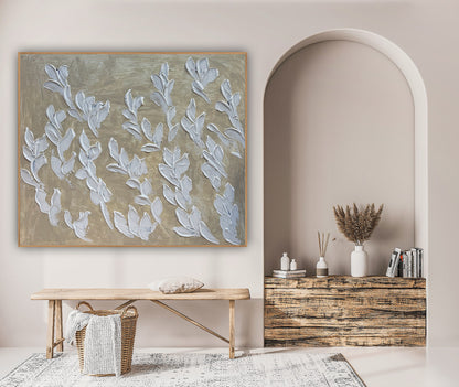 Textured Original Abstract Oil Painting On Canvas stream of leaves 120x100cm Oka