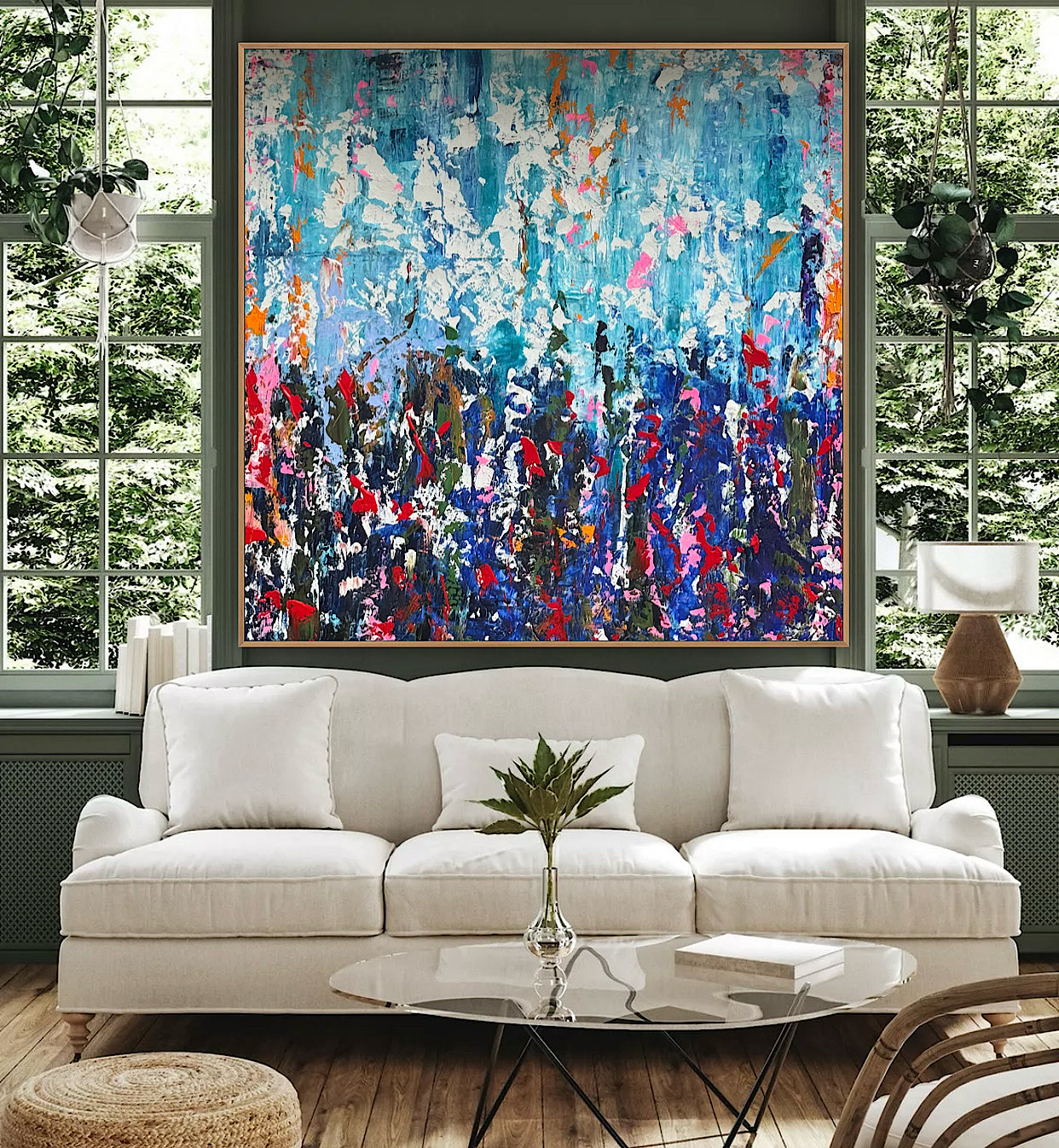 Large Abstract Original Oil Painting On 100 x100cm canvas textured Oka Wild reflections